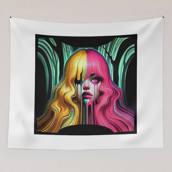 Item preview, glitch art 2025 march 15th tileartwork melting big eyed girl designed and sold by tileartwork.