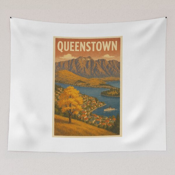 Item preview, Autumn View of Queenstown Lakeside with Steamboat and Mountains designed and sold by Places On Earth.