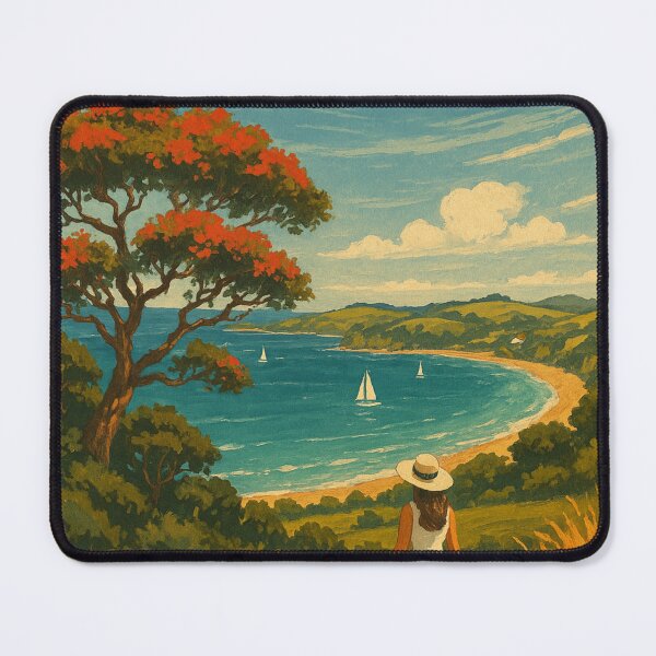 Item preview, Waiheke Island Coastal Path with Sailboats and Pohutukawa Tree designed and sold by Places On Earth.