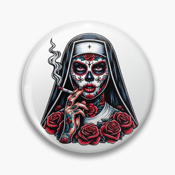 Item preview, Sinister Sugar Skull Nun with Roses designed and sold by yasarstore.