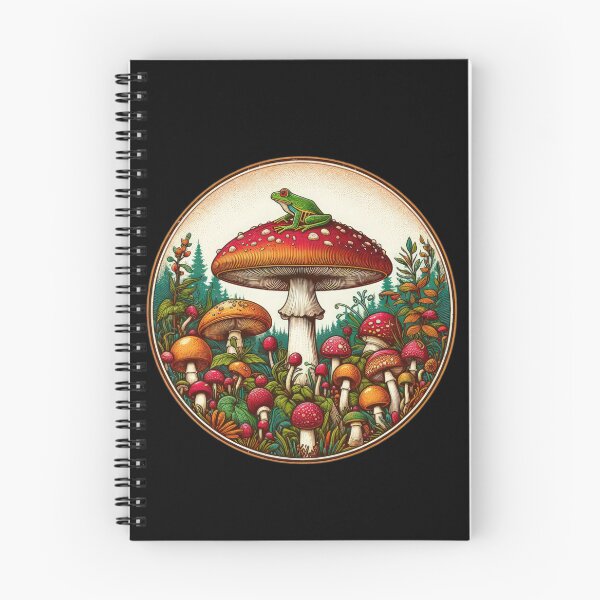 Item preview, Vintage Flowers red mushroom with green frog in the forest , Vintage frog ,Mushroom Art,Vintage mushroom designed and sold by Expressions-Sel.