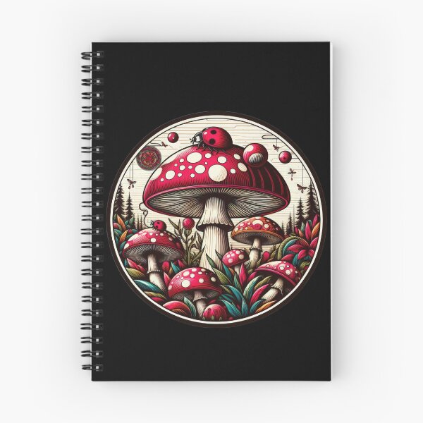 Item preview, Vintage Flowers red mushroom with white dots and ladybug, Vintage ladybug, ,Mushroom Art,Vintage mushroom designed and sold by Expressions-Sel.