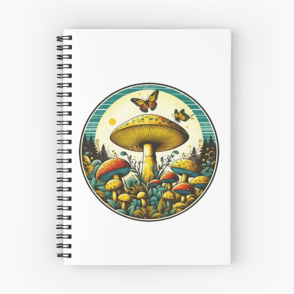 Item preview, Vintage Flowers yellow mushroom with colorful dots and a butterfly, Vintage butterfly,Mushroom Art,Vintage mushroom designed and sold by Expressions-Sel.