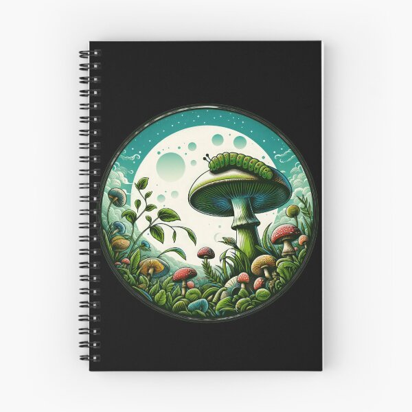 Item preview, Vintage Flowers green mushroom with caterpillar in the forest, Vintage caterpillar ,Mushroom Art,Vintage mushroom designed and sold by Expressions-Sel.