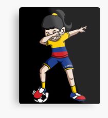 Colombia Dabbing Soccer Girl With Soccer Ball And National Team Flag Football Fan Design Metal Print