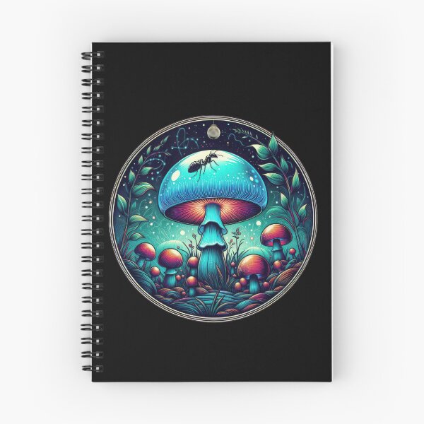 Item preview, Vintage Flowers glowing luminescent mushroom with ant at night, Vintage ant ,Mushroom Art,Vintage mushroom designed and sold by Expressions-Sel.