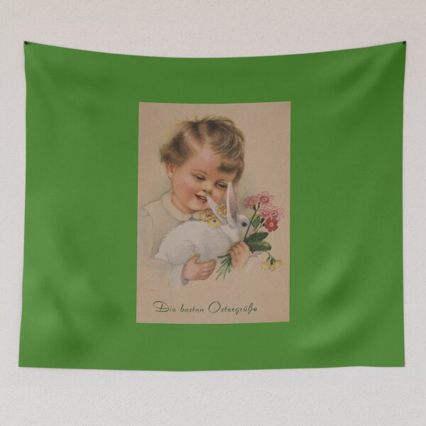 Item preview, Art by Mike Watercolor painted and digitally edited, Happy Easter, child with flowers and rabbits designed and sold by allartbymike.