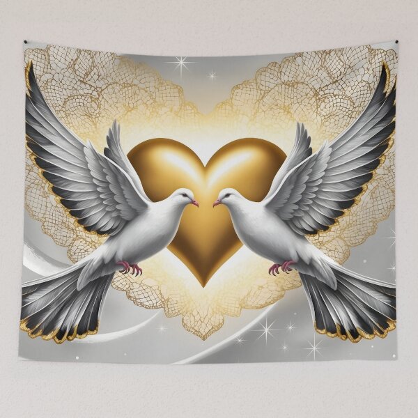 Item preview, Romantic Golden Heart with White Doves – Elegant Valentine’s Day Art by LaLi Designs designed and sold by LaLi-Designs.