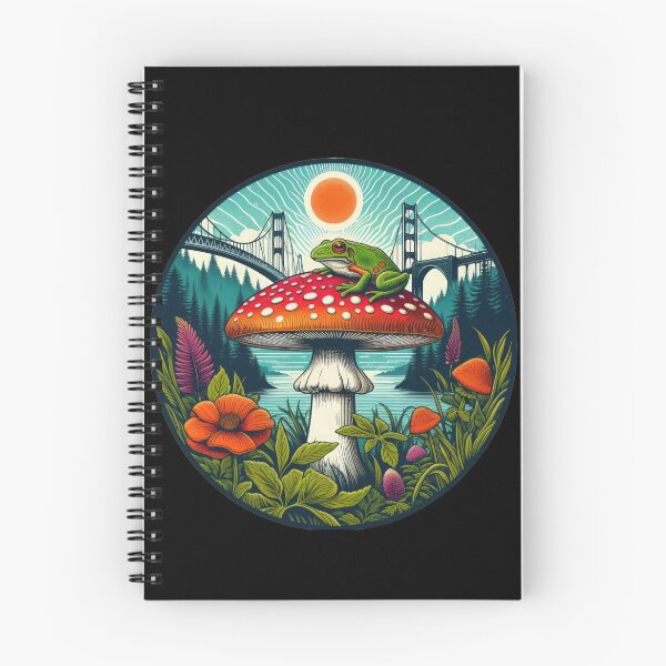 Item preview, Vintage Flowers mushroom with frog in a garden with flowers and a bridge, Vintage frog ,Mushroom Art,Vintage mushroom designed and sold by Expressions-Sel.