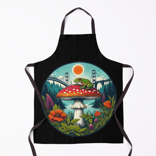 Item preview, Vintage Flowers mushroom with frog in a garden with flowers and a bridge, Vintage frog ,Mushroom Art,Vintage mushroom designed and sold by Expressions-Sel.