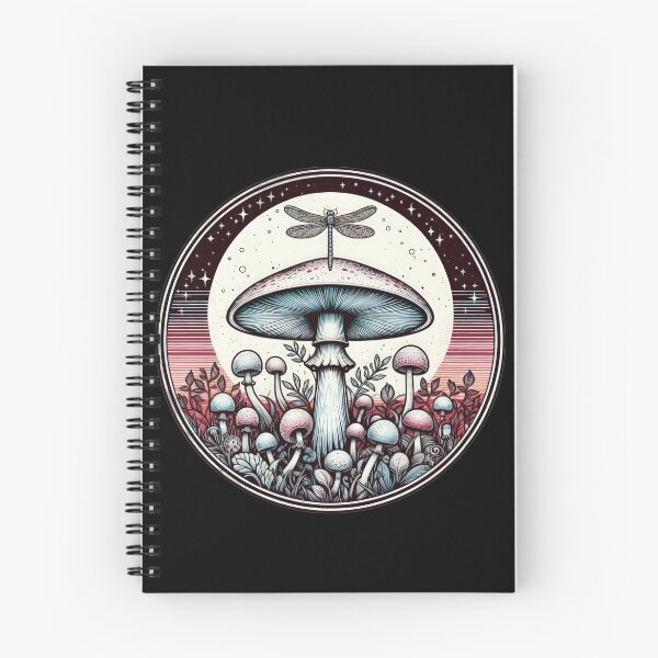 Item preview, Vintage Flowers white mushroom with dragonfly at night, Vintage dragonfly,Mushroom Art,Vintage mushroom designed and sold by Expressions-Sel.