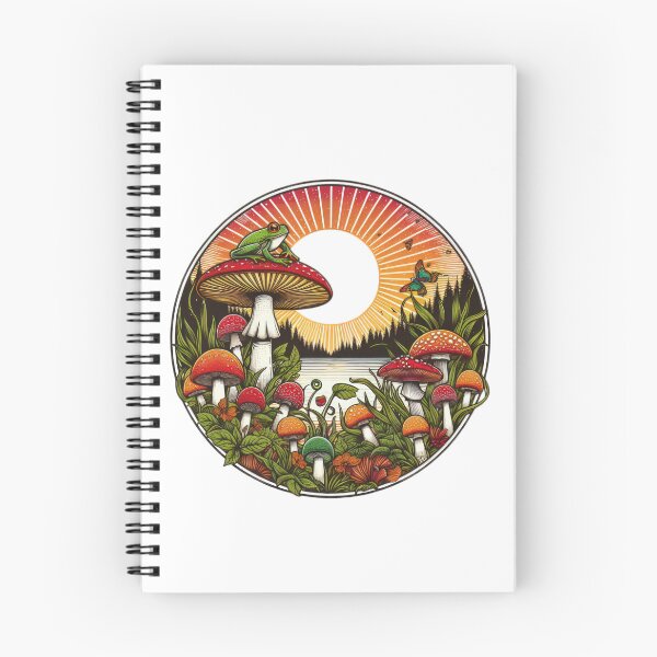 Item preview, Vintage Flowers mushroom with a frog in the forest with a lake, Vintage frog,Mushroom Art,Vintage mushroom designed and sold by Expressions-Sel.