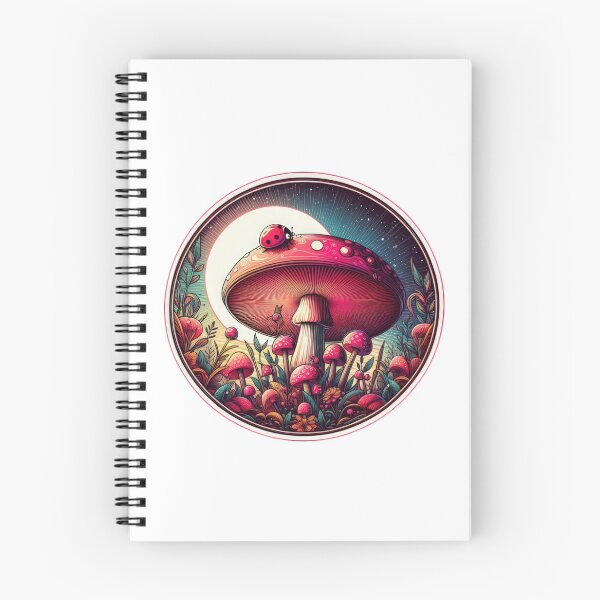 Item preview, Vintage Flowers mushroom with ladybug at night, Vintage ladybug,Mushroom Art,Vintage mushroom designed and sold by Expressions-Sel.