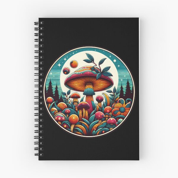 Item preview, Vintage Flowers colorful mushrooms with a leaf in the forest at night, Vintage leaf,Mushroom Art,Vintage mushroom designed and sold by Expressions-Sel.