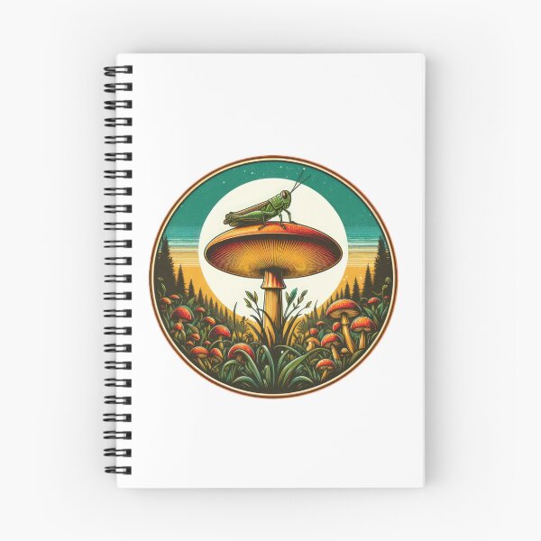 Item preview, Vintage Flowers mushroom with grasshopper at night with a full moon, Vintage grasshopper,Mushroom Art,Vintage mushroom designed and sold by Expressions-Sel.