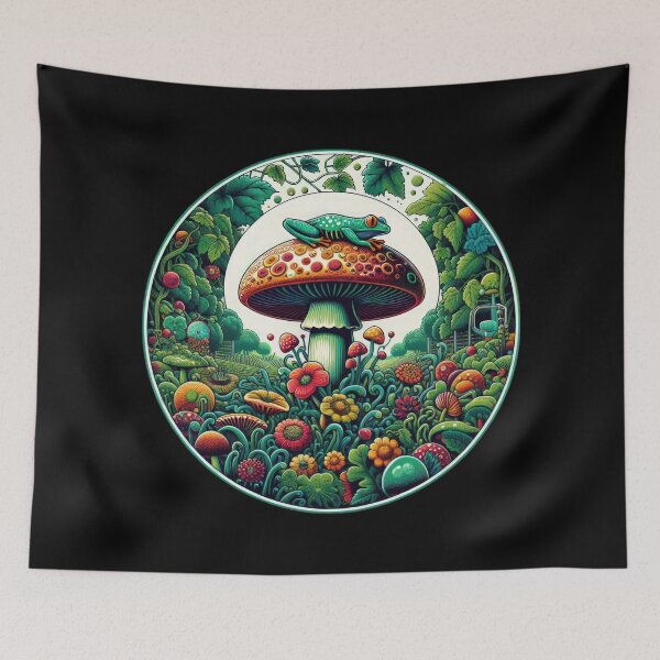 Item preview, Vintage Flowers mushroom with a frog with flowers, Vintage frog,Mushroom Art,Vintage mushroom designed and sold by Expressions-Sel.