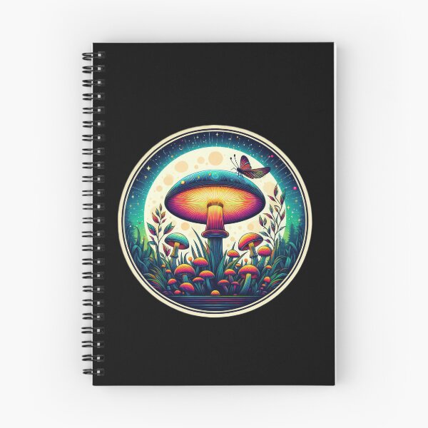 Item preview, Vintage Flowers large luminescent mushroom with mushrooms at night with a full moon, Vintage butterfly,Mushroom Art,Vintage mushroom designed and sold by Expressions-Sel.