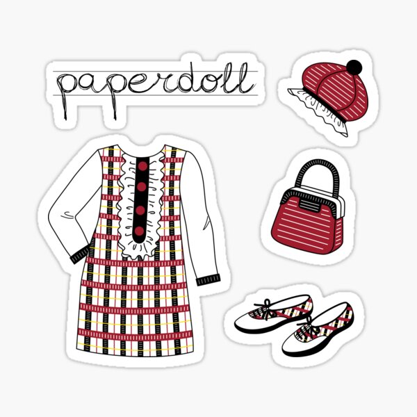Item preview, paper doll outfit with mods 60's black and red plaid pattern designed and sold by storieslanguage.