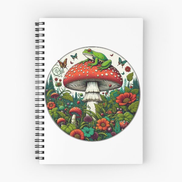 Item preview, Vintage Flowers frog on a red mushroom with white dots and garden flowers , Vintage frog,Mushroom Art,Vintage mushroom designed and sold by Expressions-Sel.