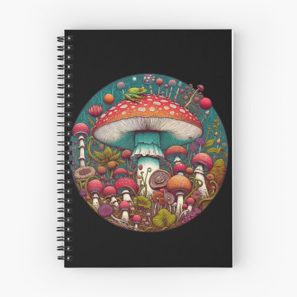 Item preview, Vintage Flowers frog on a red mushroom with white dots and garden colorful mushrooms , Vintage frog,Mushroom Art,Vintage mushroom designed and sold by Expressions-Sel.