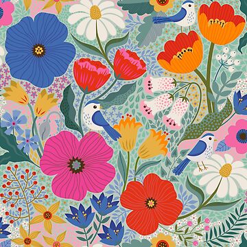 Artwork thumbnail, Maxi Summer Floral with birds - cute pattern by Cecca Designs by Cecca-Designs