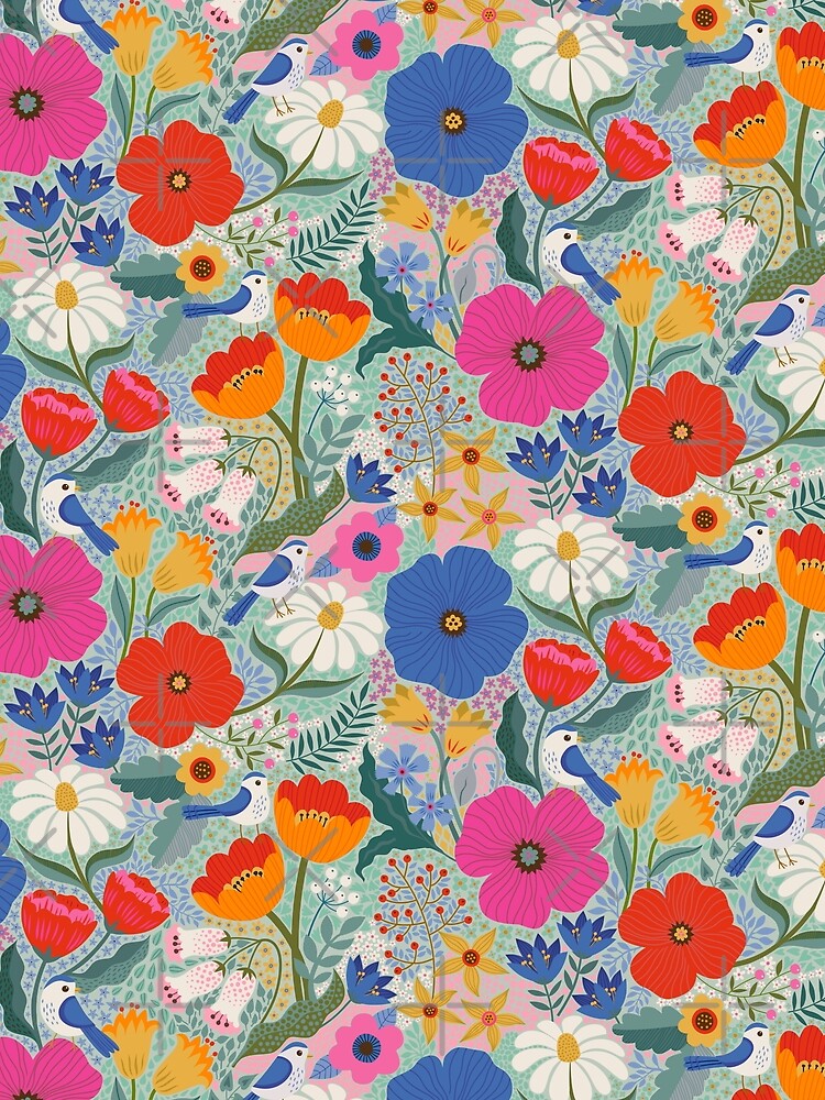 Thumbnail 5 of 5, Graphic T-Shirt, Maxi Summer Floral with birds - cute pattern by Cecca Designs designed and sold by Cecca-Designs.