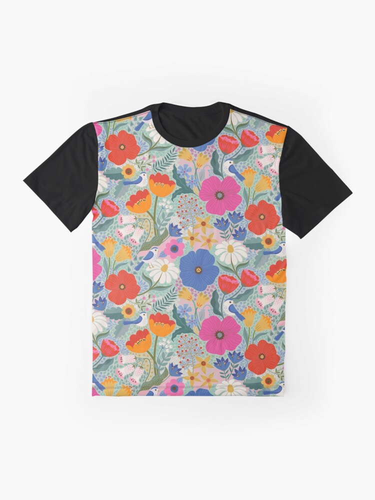 Thumbnail 4 of 5, Graphic T-Shirt, Maxi Summer Floral with birds - cute pattern by Cecca Designs designed and sold by Cecca-Designs.