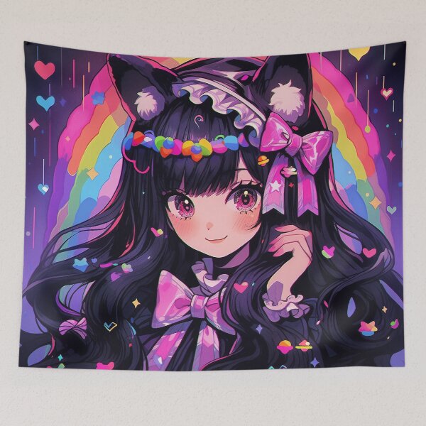 Item preview, Rainbow Neko Anime Girl designed and sold by bubblegoth.