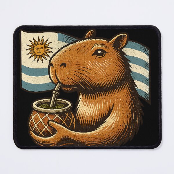 Item preview, Chill Capybara Drinking Mate with Uruguay Flag – Funny Animal Illustration designed and sold by flamini.