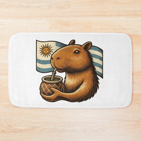 Item preview, Chill Capybara Drinking Mate with Uruguay Flag – Funny Animal Illustration designed and sold by flamini.