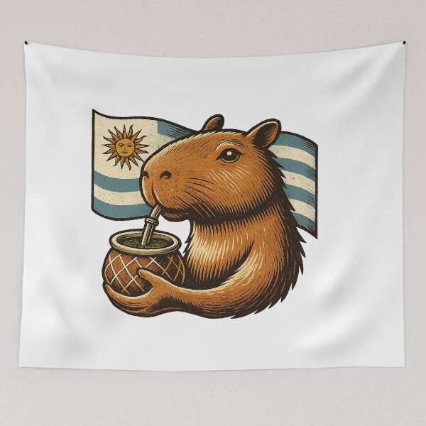 Item preview, Chill Capybara Drinking Mate with Uruguay Flag – Funny Animal Illustration designed and sold by flamini.