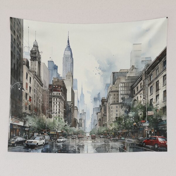 Item preview, Majestic Metropolis - Cityscape With Tall Buildings - Landscape Art - Watercolor Art designed and sold by CastleBySea.
