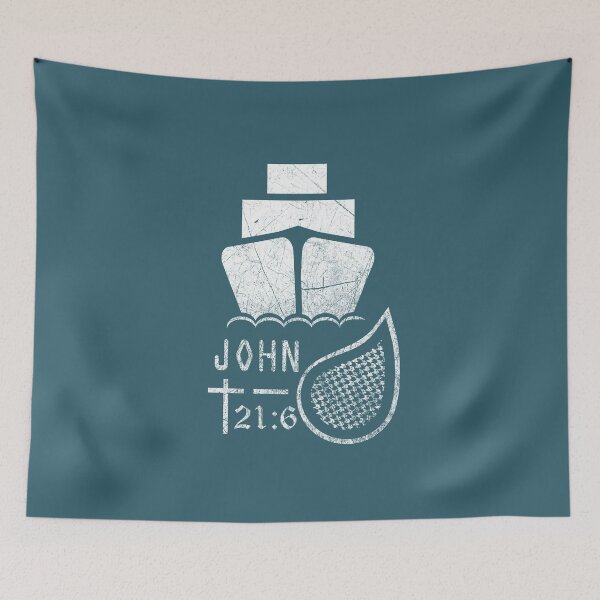 Item preview, Minimal Ship Casting Net | John 21:6 Inspired Design for fishermen and sailor | white color design designed and sold by ZechJohnRB.