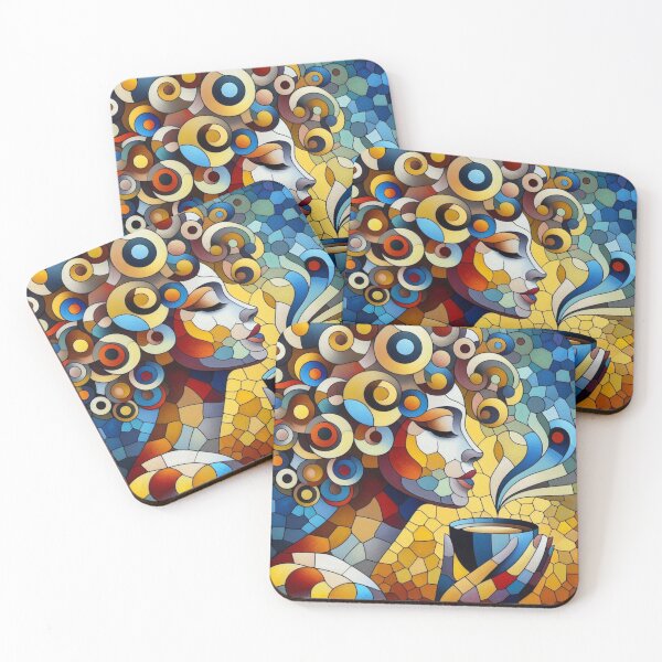 Item preview, Whimsical Coffee Time: Stylized Mosaic Art Print designed and sold by Soluna Studio.