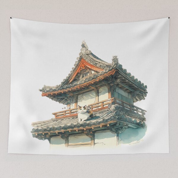 Item preview, Cat on the temple roof designed and sold by Kunst-Shirt.