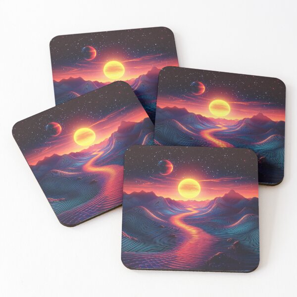 Item preview, Neon Line Art Landscape with Sun, Moon and River designed and sold by Man-Made-Art.