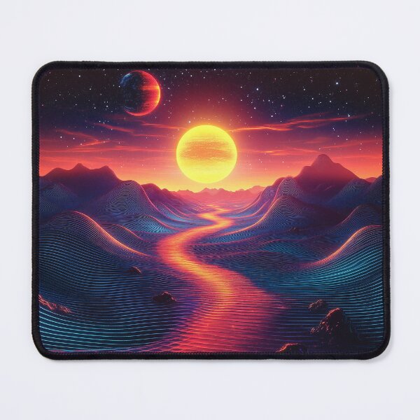 Item preview, Neon Line Art Landscape with Sun, Moon and River designed and sold by Man-Made-Art.