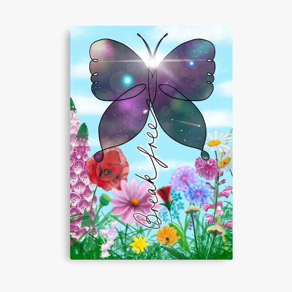 Aperçu de l'œuvre Break Free - Papillon cosmique et fleurs sauvages créée et vendue par KateAltonArt.