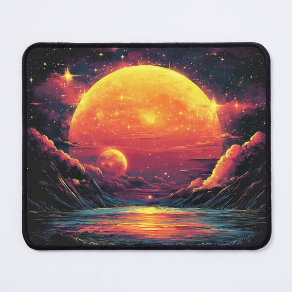 Item preview, Galactic neon landscape with sun, moon and reflection in the water designed and sold by Man-Made-Art.