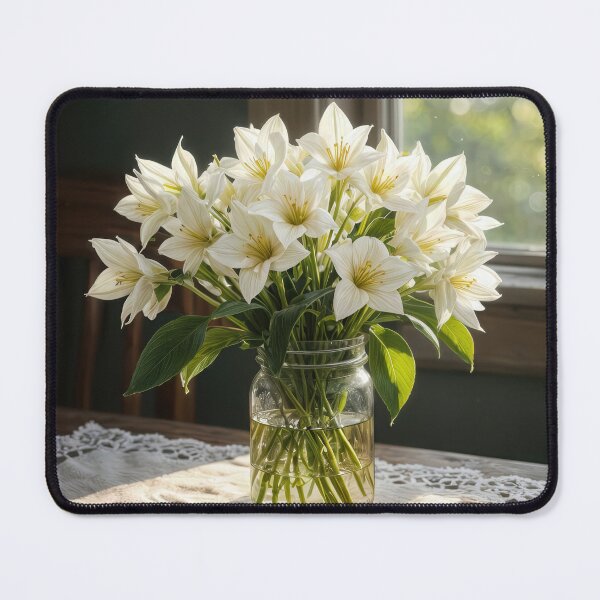 Item preview, White Trillium Bouquet On a Lace Doily designed and sold by Maria Dryfhout.