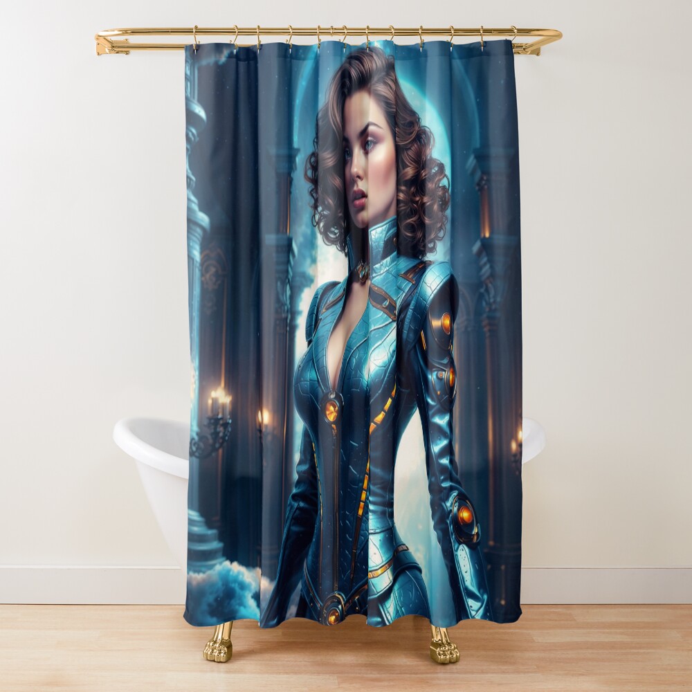 A Portrait Capturing The Mysterious Elegance Of Elena Vasilievna Captivating AI Concept Art by Xzendor7 Decorative Art Print Shower Curtain