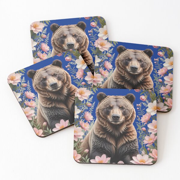 Item preview, A Brown Bear Surrounded By Pink Bitterroot Flowers designed and sold by taiche.