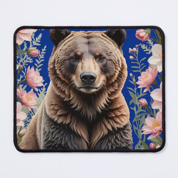 Item preview, A Brown Bear Surrounded By Pink Bitterroot Flowers designed and sold by taiche.