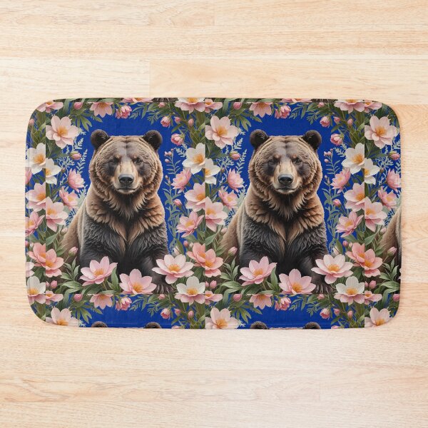 Item preview, A Brown Bear Surrounded By Pink Bitterroot Flowers designed and sold by taiche.