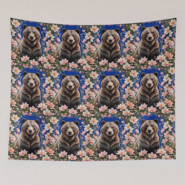 Item preview, A Brown Bear Surrounded By Pink Bitterroot Flowers designed and sold by taiche.