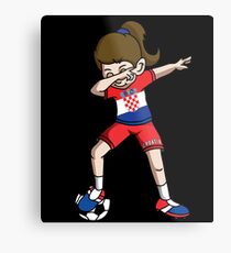 Croatia Dabbing Soccer Girl With Soccer Ball And National Team Flag Football Fan Design Metal Print
