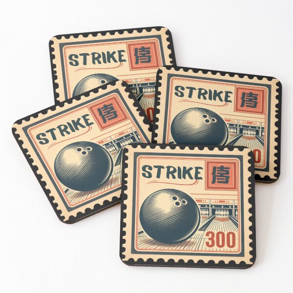 Item preview, Strike Bowling Retro Postage Stamp Japanese Vintage Sports Aesthetic Design designed and sold by No1RetroStamps.