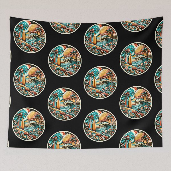 Item preview, Retro Summer Beach Surf Waves Cosmic Gift designed and sold by Guarddogdrive.