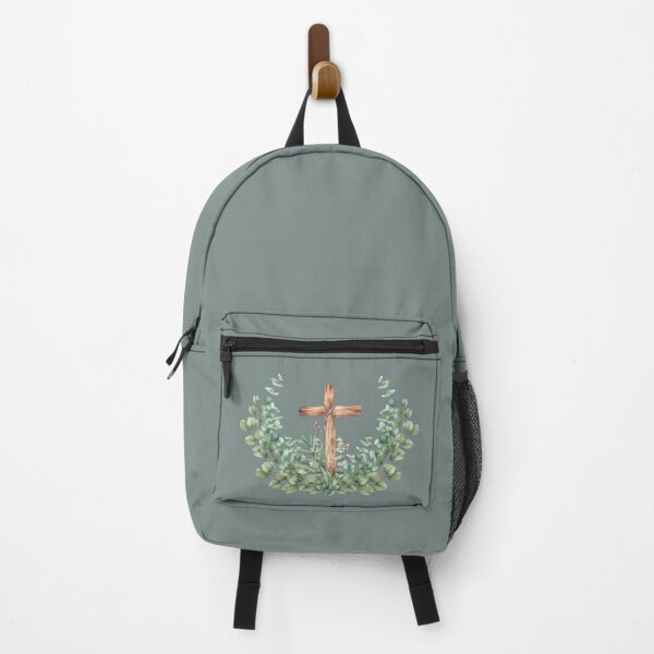 Item preview, Wooden Cross with green eucalyptus branch. Watercolor painted religious clipart designed and sold by BartolArt.