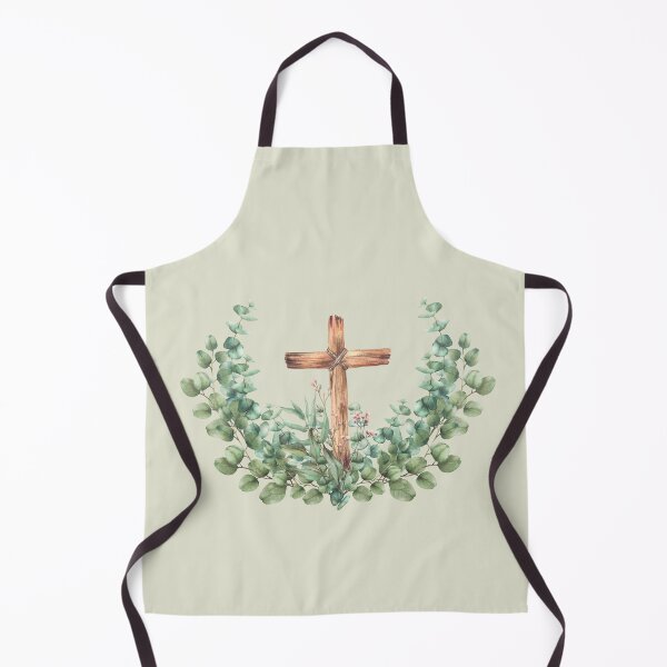 Item preview, Wooden Cross with green eucalyptus branch. Watercolor painted religious clipart designed and sold by BartolArt.